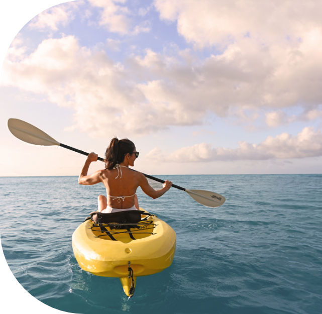 Guest kayaking on the Caribbean Sea at Round Hill